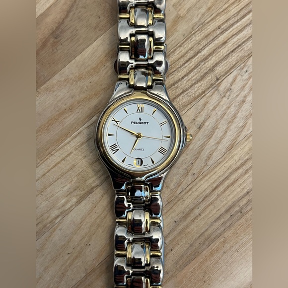 Peugeot Ladies Watch Two Tone Stainless Bracelet White Dial Date Window - Picture 5 of 13